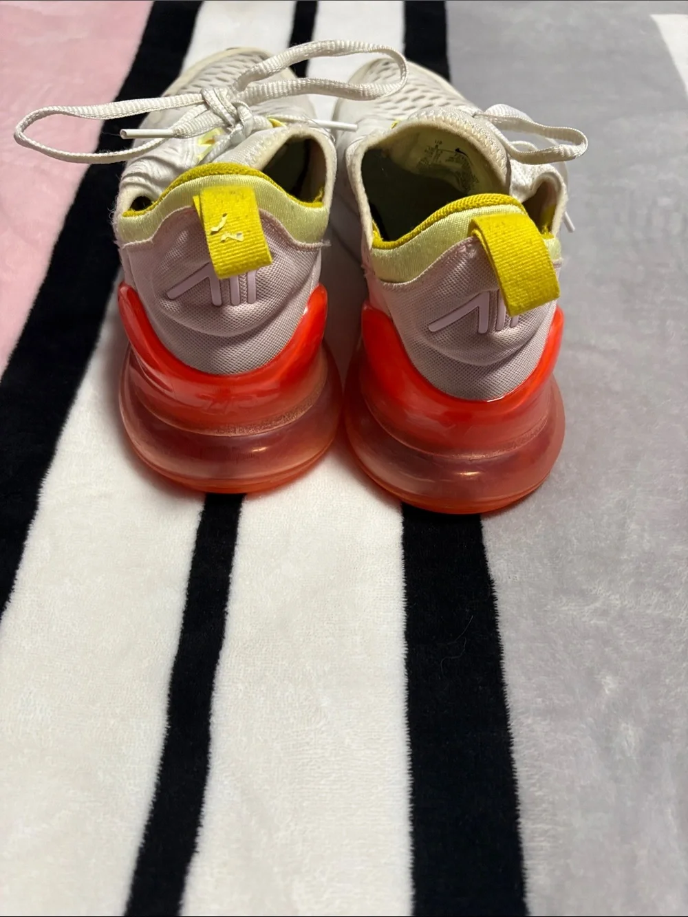 Nike Kids White Sneakers with Yellow Lining and Orange Heel